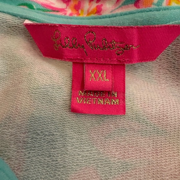 Lilly Pulitzer Quarter Zip- Pink & teal floral print with sea turtles. - Picture 3 of 12